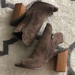 Suede peep toe bootie